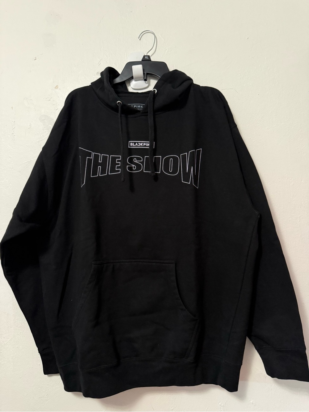 Black Pink The Show Hoodie with white text reading 'THE SHOW' with 'BLACKPINK' a